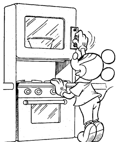 Dibujo de Mickey Haciendo Pastel para Colorear