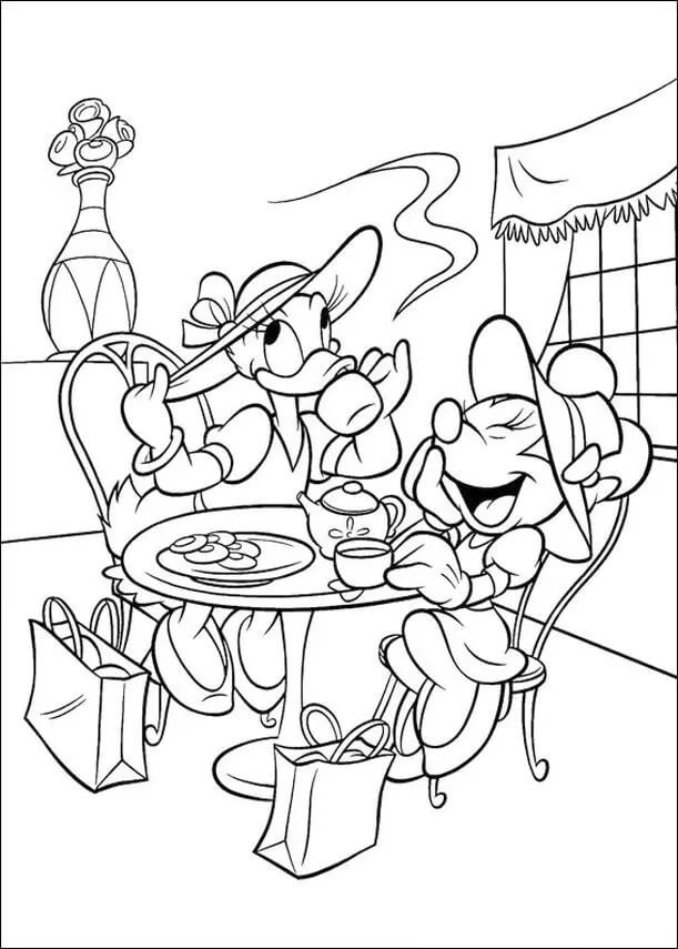 Dibujo de Daisy Duck y Minnie Mouse en Fiesta para Colorear