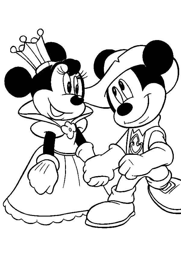 Dibujo de La Reina Minnie Mouse y el Caballero Mickey Mouse para Colorear