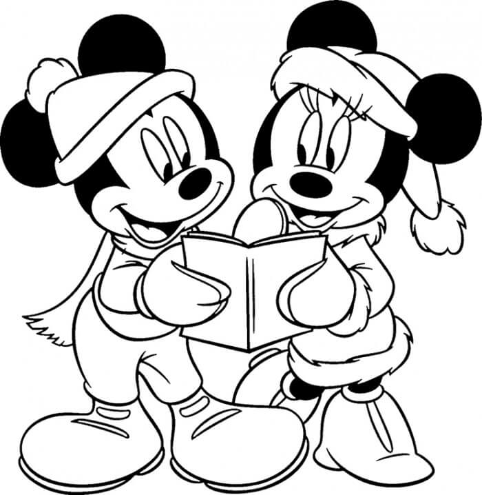 Dibujo de Libro de Lectura de Mickey Mouse y Minnie Mouse para Colorear