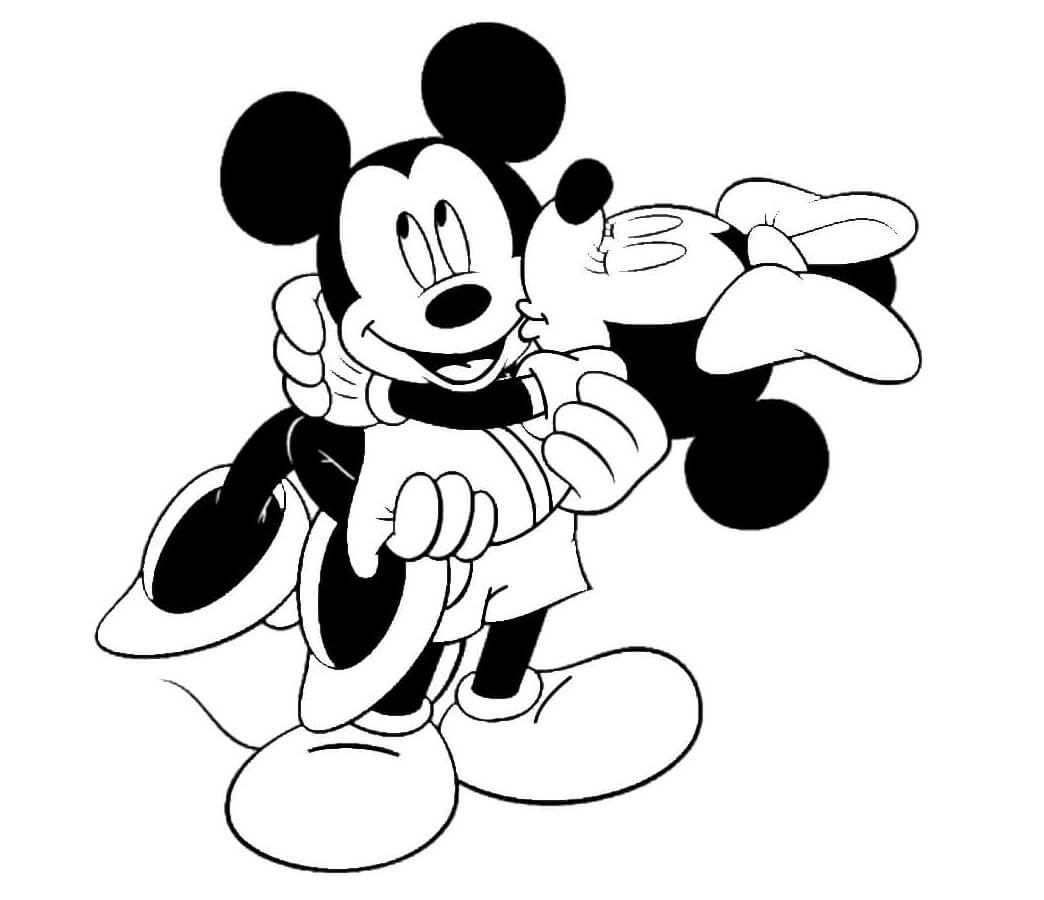 Dibujo de Mickey Mouse Sosteniendo a Minnie Mouse para Colorear