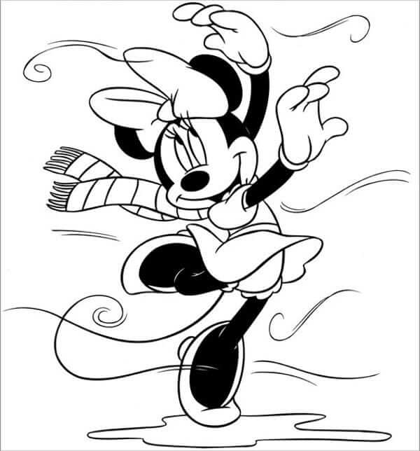 Dibujo de Minnie Mouse Bailando en Invierno para Colorear