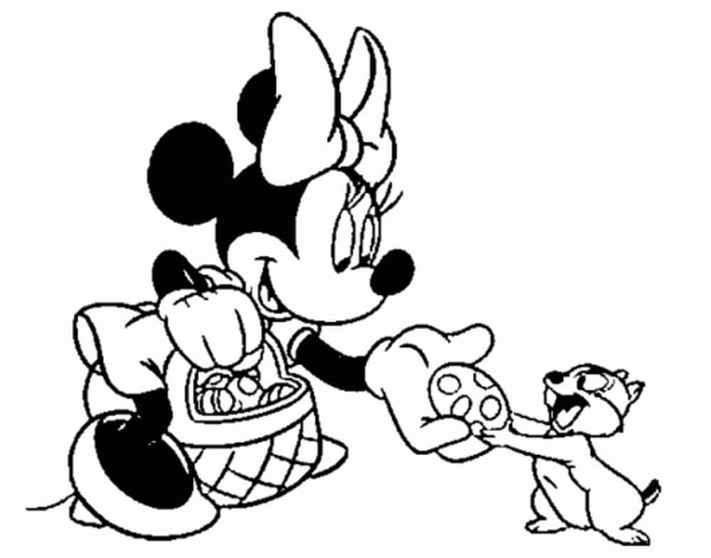 Dibujo de Minnie Mouse Le Da Comida a la Ardilla para Colorear
