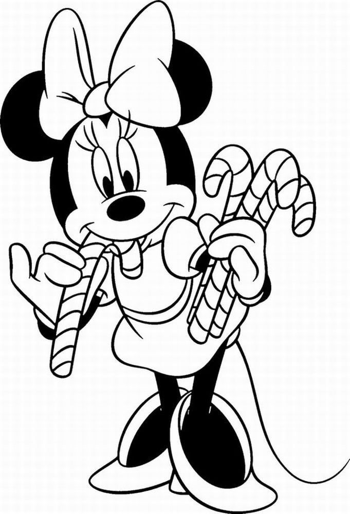Dibujo de Minnie Mouse Sosteniendo Caramelos para Colorear