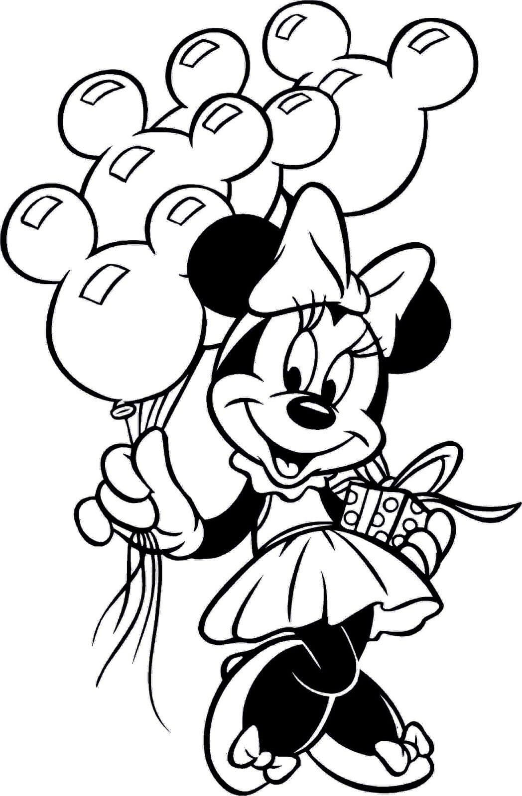 Dibujo de Minnie Mouse Sosteniendo Globo para Colorear