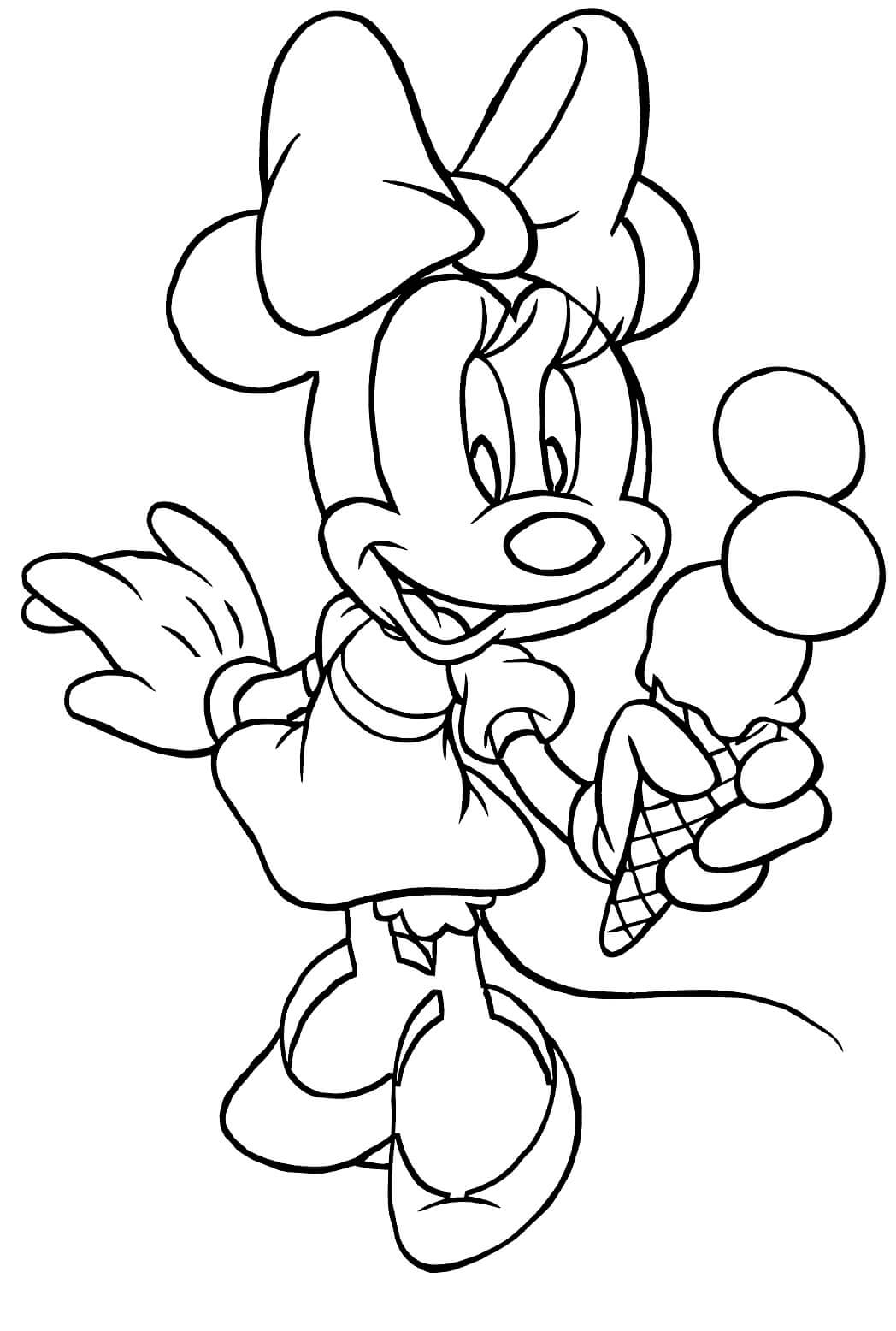 Dibujo de Minnie Mouse Sosteniendo Helado para Colorear