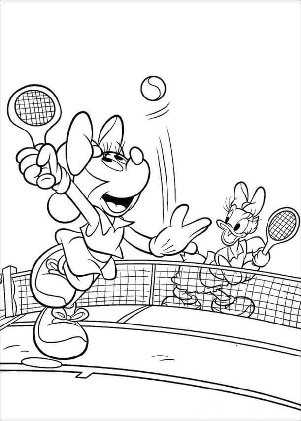 Dibujo de Minnie Mouse y Daisy Duck Juegan al Tenis para Colorear