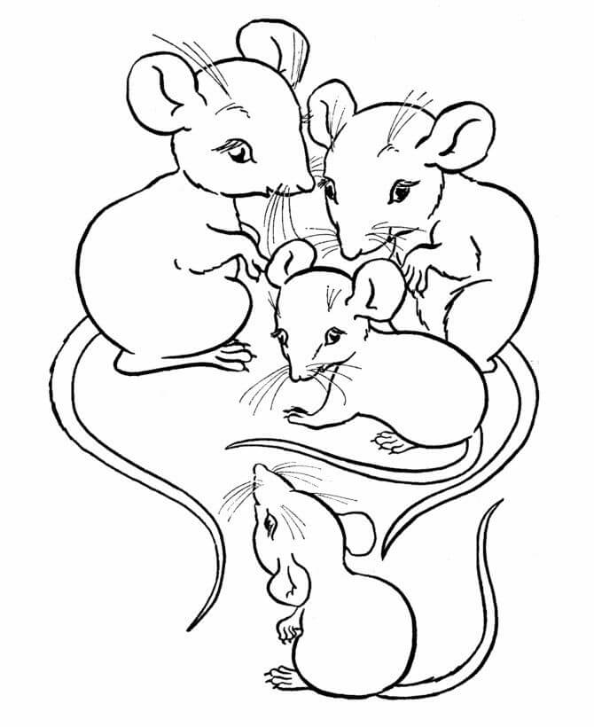 Dibujo de Cuatro Ratones para Colorear