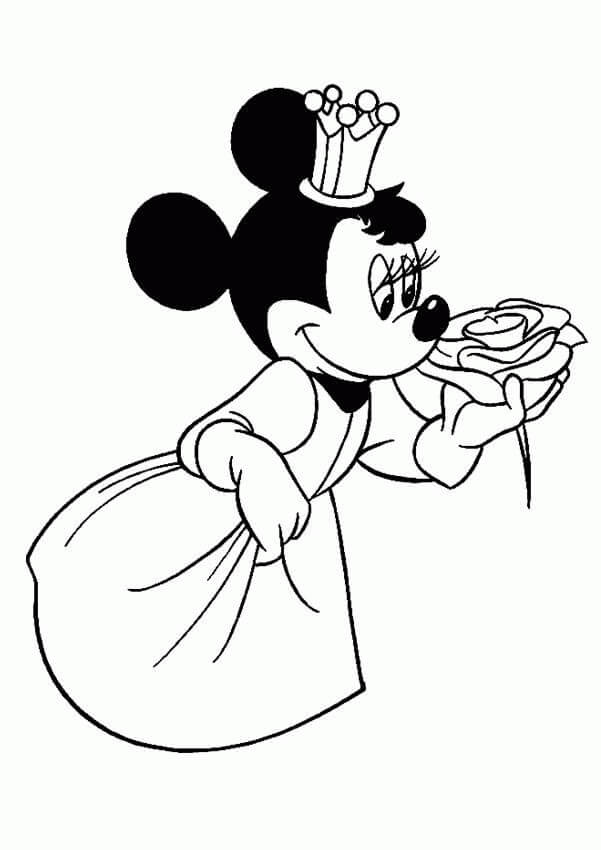 Dibujo de Minnie Mouse con Rosa para Colorear