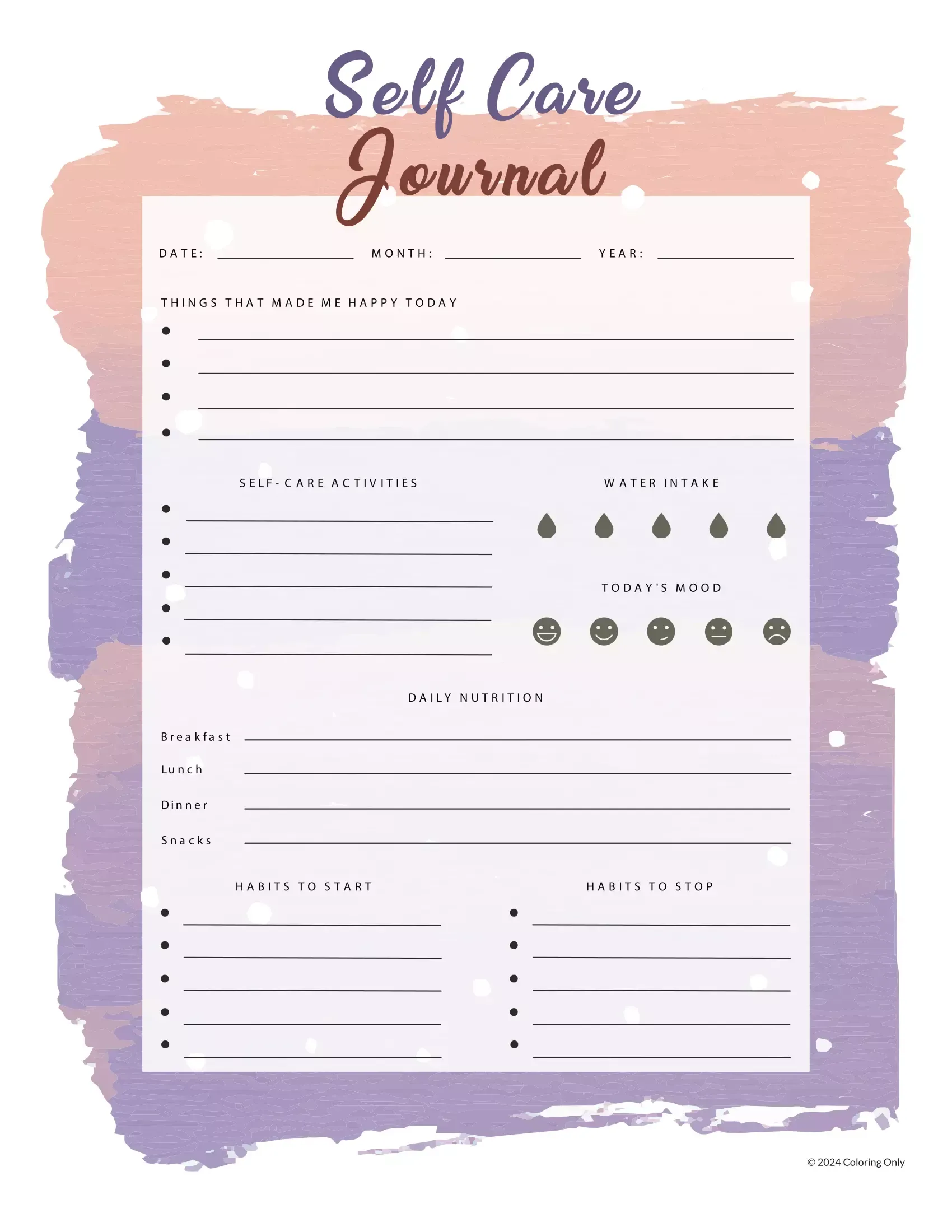 Dibujo de Imgi 5 Happy Self Care Journal Template para Colorear