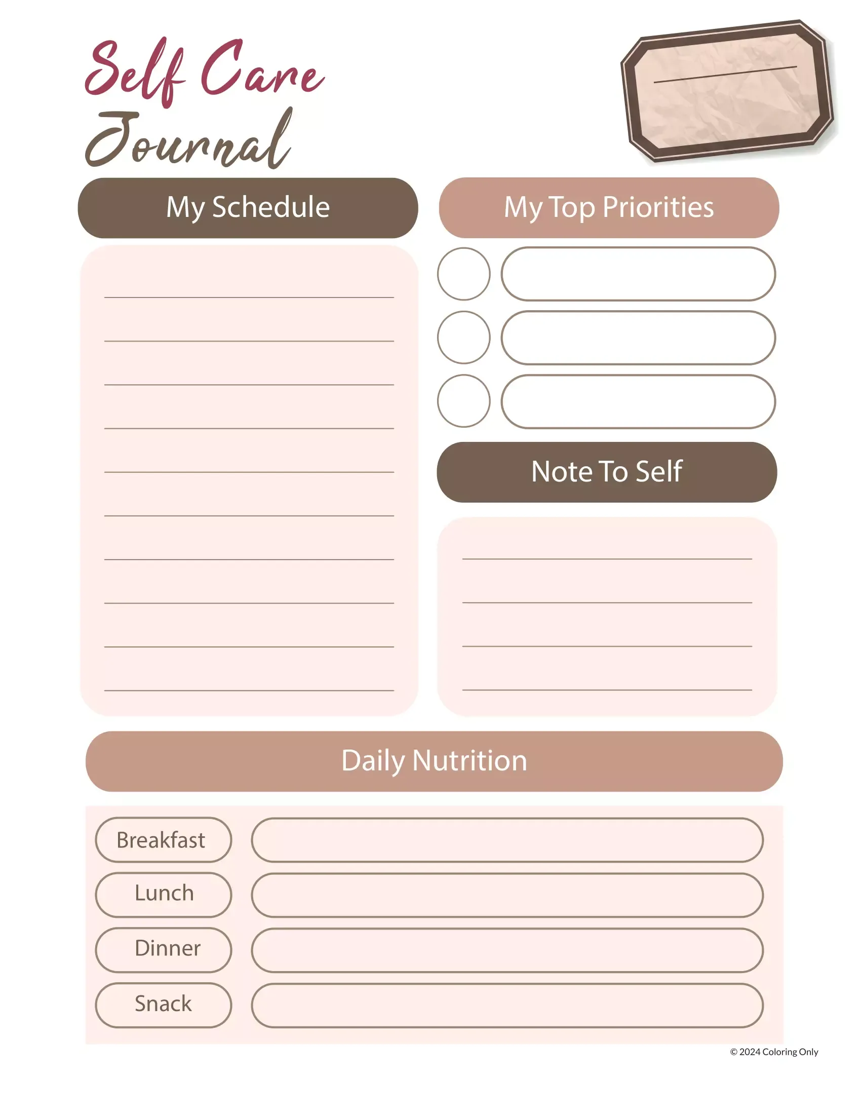 Dibujo de Imgi 7 Priority Self Care Journal Template para Colorear
