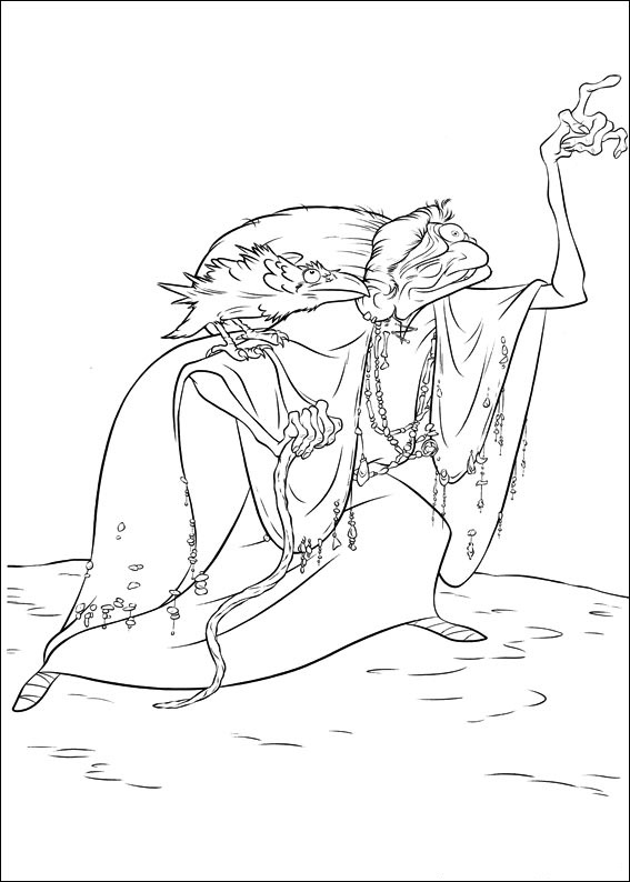 Dibujo de Bruja y Cuervo para Colorear