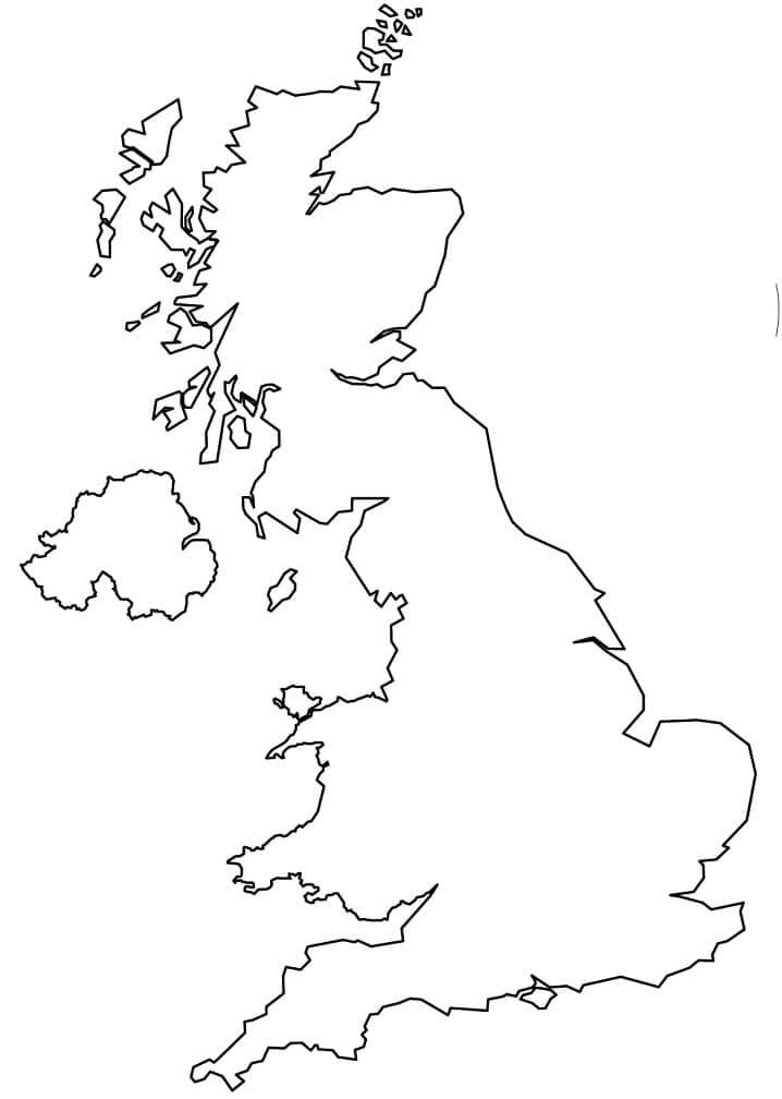 Dibujo de Mapa de Contorno del Reino Unido para Colorear