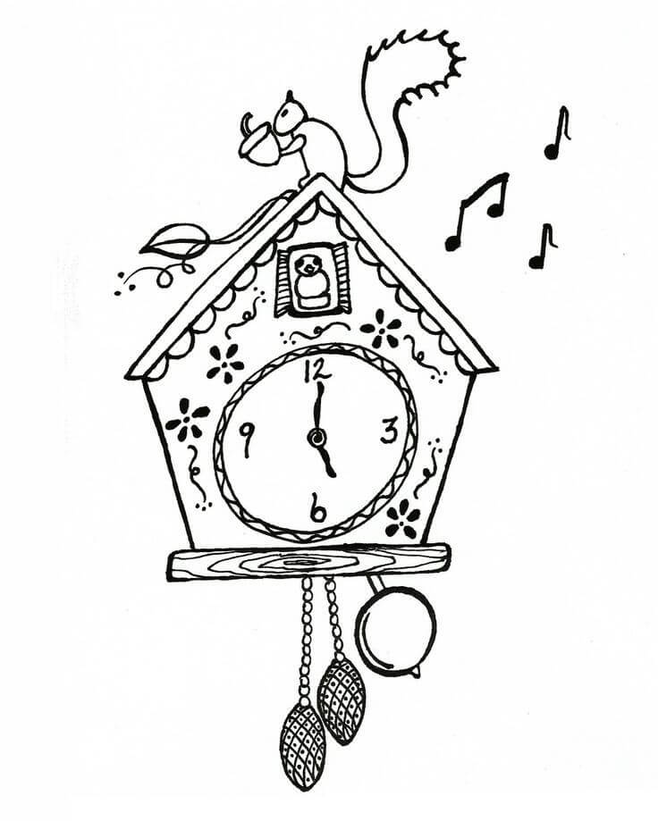 Dibujo de Ardilla en el Reloj para Colorear