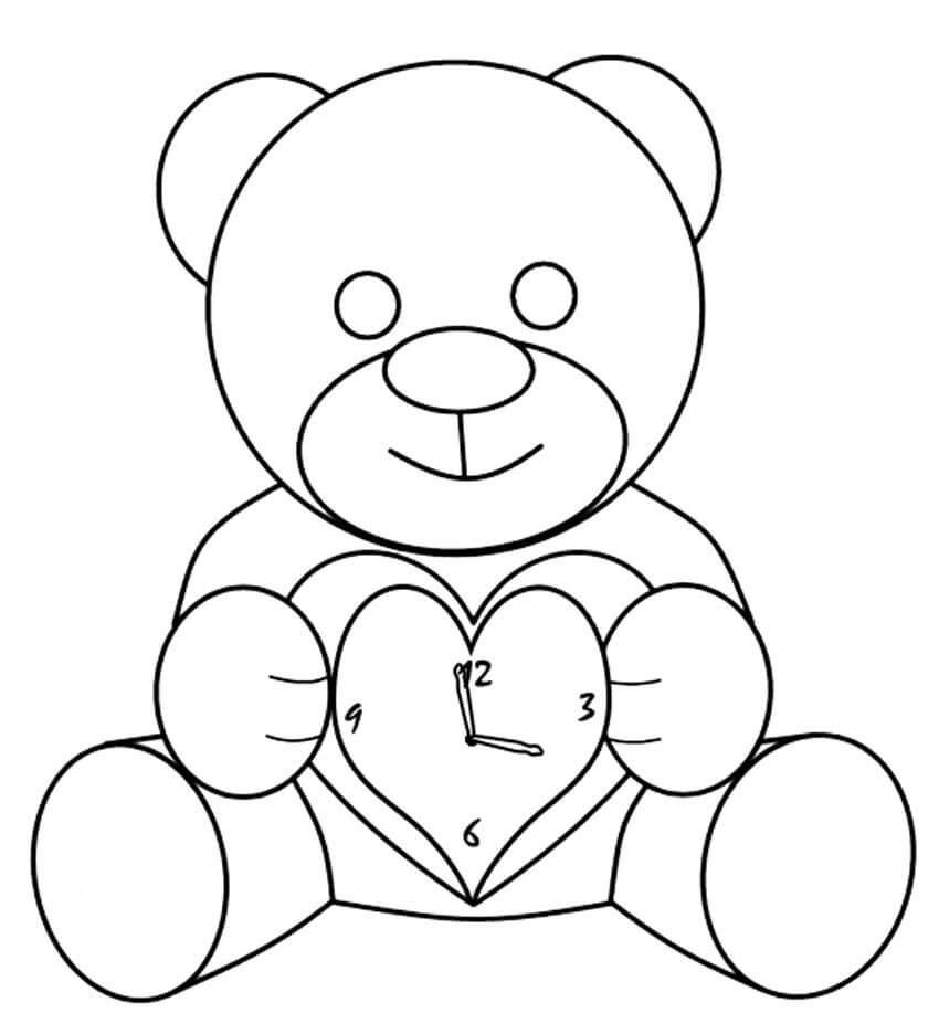 Dibujo de Oso de Peluche Reloj para Colorear