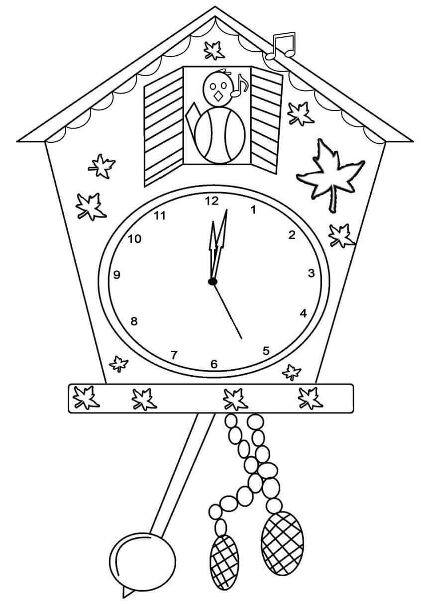 Dibujo de Pájaro y Reloj para Colorear