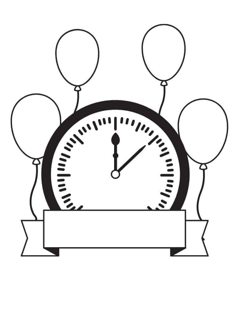 Dibujo de Reloj con Globos para Colorear