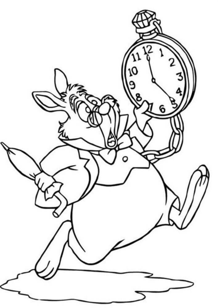 Dibujo de Reloj de Explotacion de Conejo de Dibujos Animados para Colorear