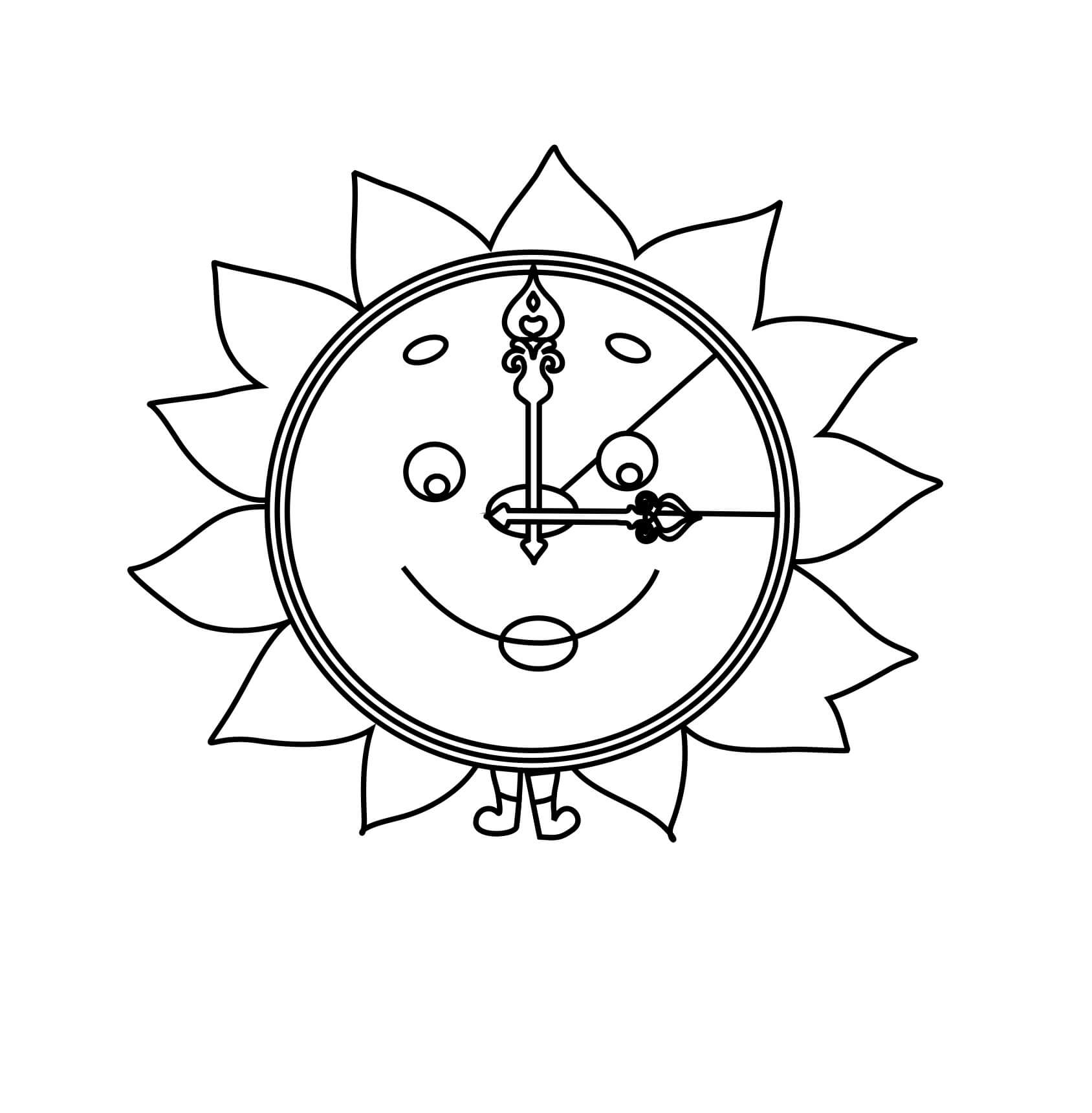 Dibujo de Reloj de Sol Sonriente para Colorear