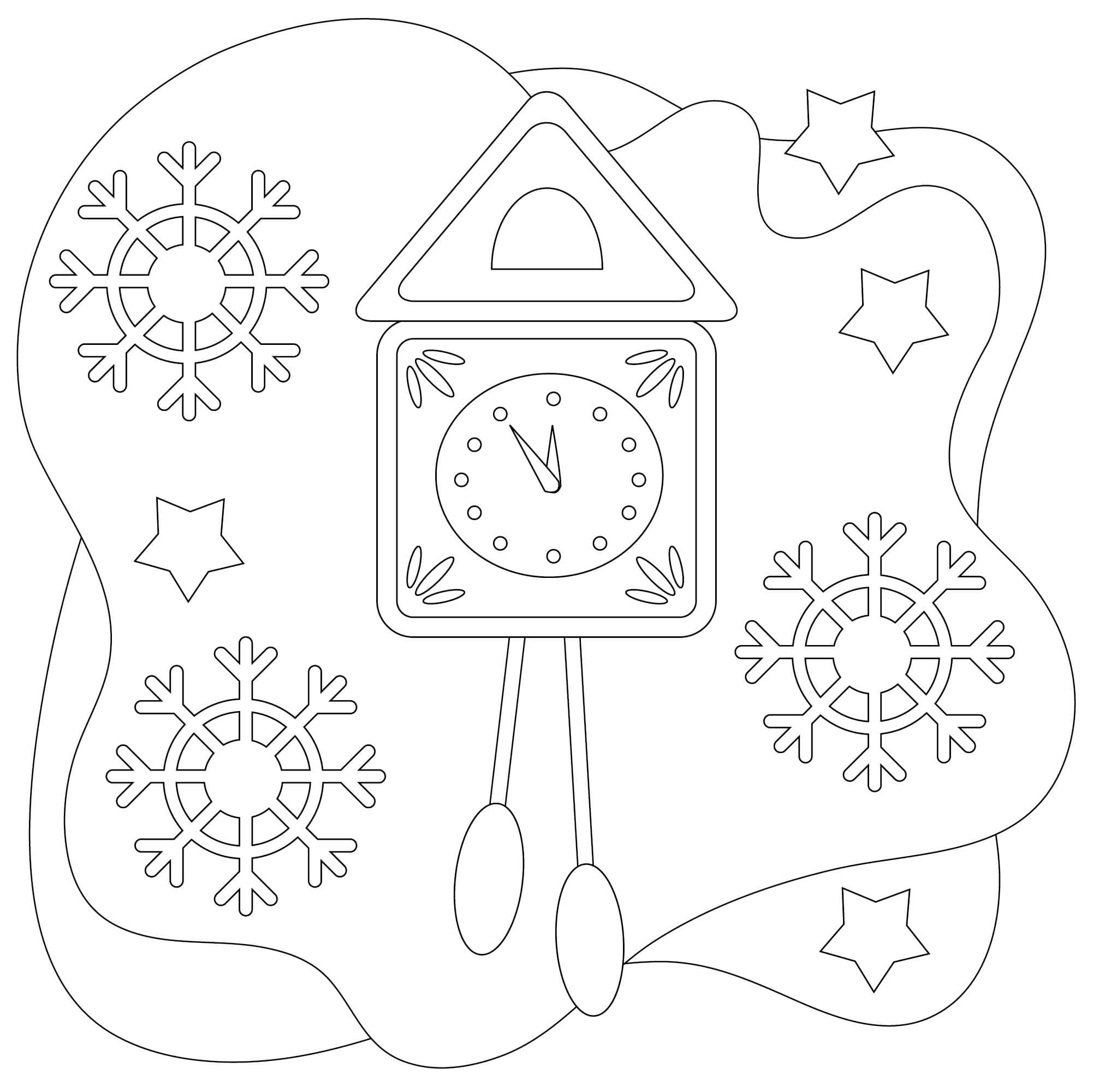 Dibujo de Reloj en Invierno para Colorear