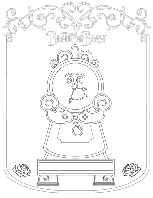 Dibujo de Reloj la Bella y la Bestia para Colorear