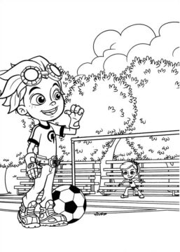 Dibujo de Oxidado y Rubi Jugando Futbol para Colorear