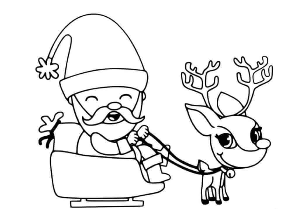 Dibujo de Animados de Santa y Reno para Colorear