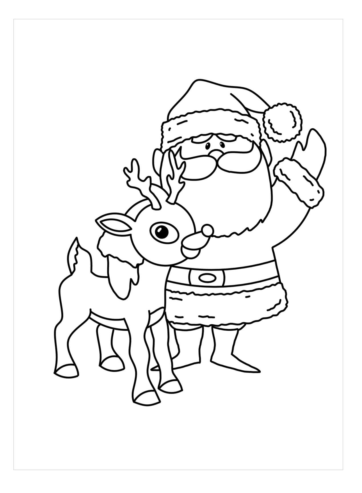 Dibujo de Papa Noel con Reno para Colorear