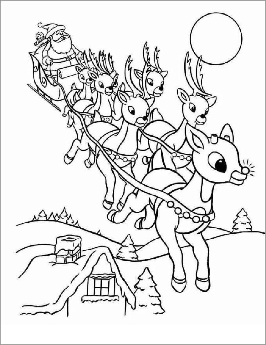 Dibujo de Papa Noel y Su Reno para Colorear