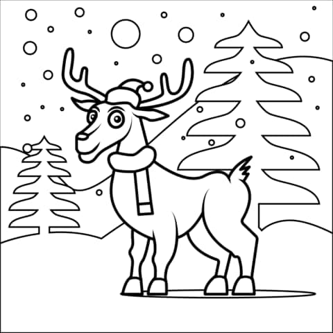 Dibujo de Reno en Invierno para Colorear