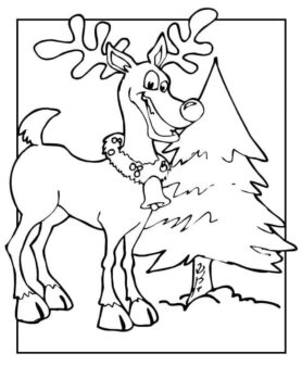 Dibujo de Reno y árbol para Colorear
