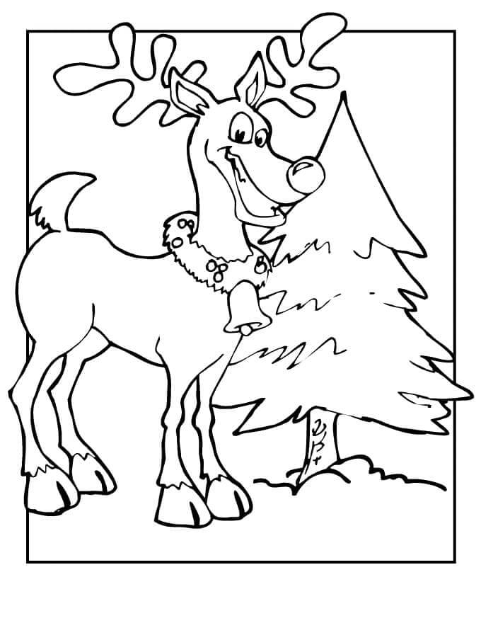 Dibujo de Reno y árbol para Colorear