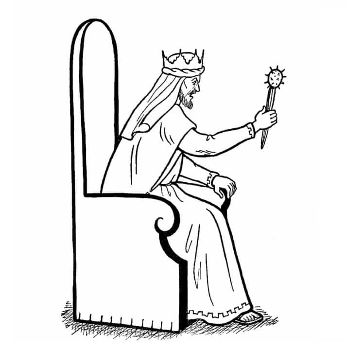 Dibujo de Rey Enojado Sentado en una Silla para Colorear