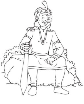 Dibujo de Rey Sentado Sosteniendo Espada para Colorear