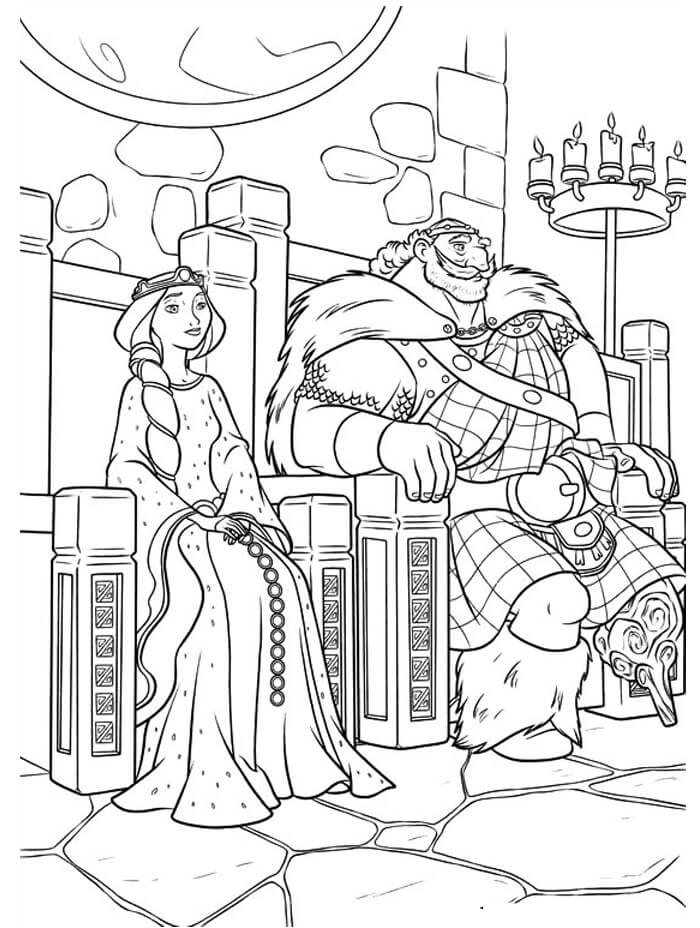 Dibujo de El Rey Fergus y la Reina Elinor Se Sientan en el Trono para Colorear