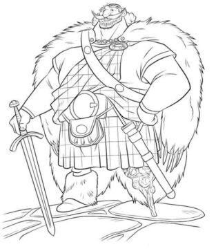 Dibujo de Rey Fergus Sonriente con Espada para Colorear