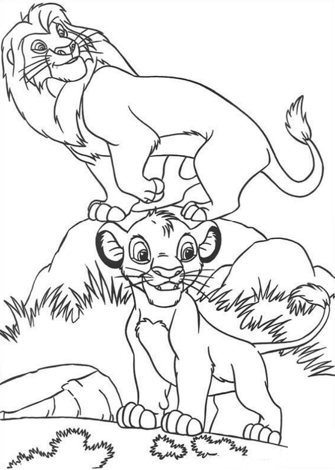 Dibujo de Feliz Mufasa y Simba para Colorear