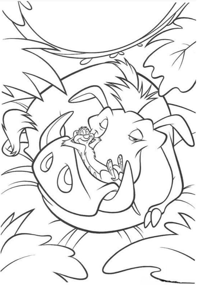 Dibujo de Pumba y timón Durmiendo para Colorear