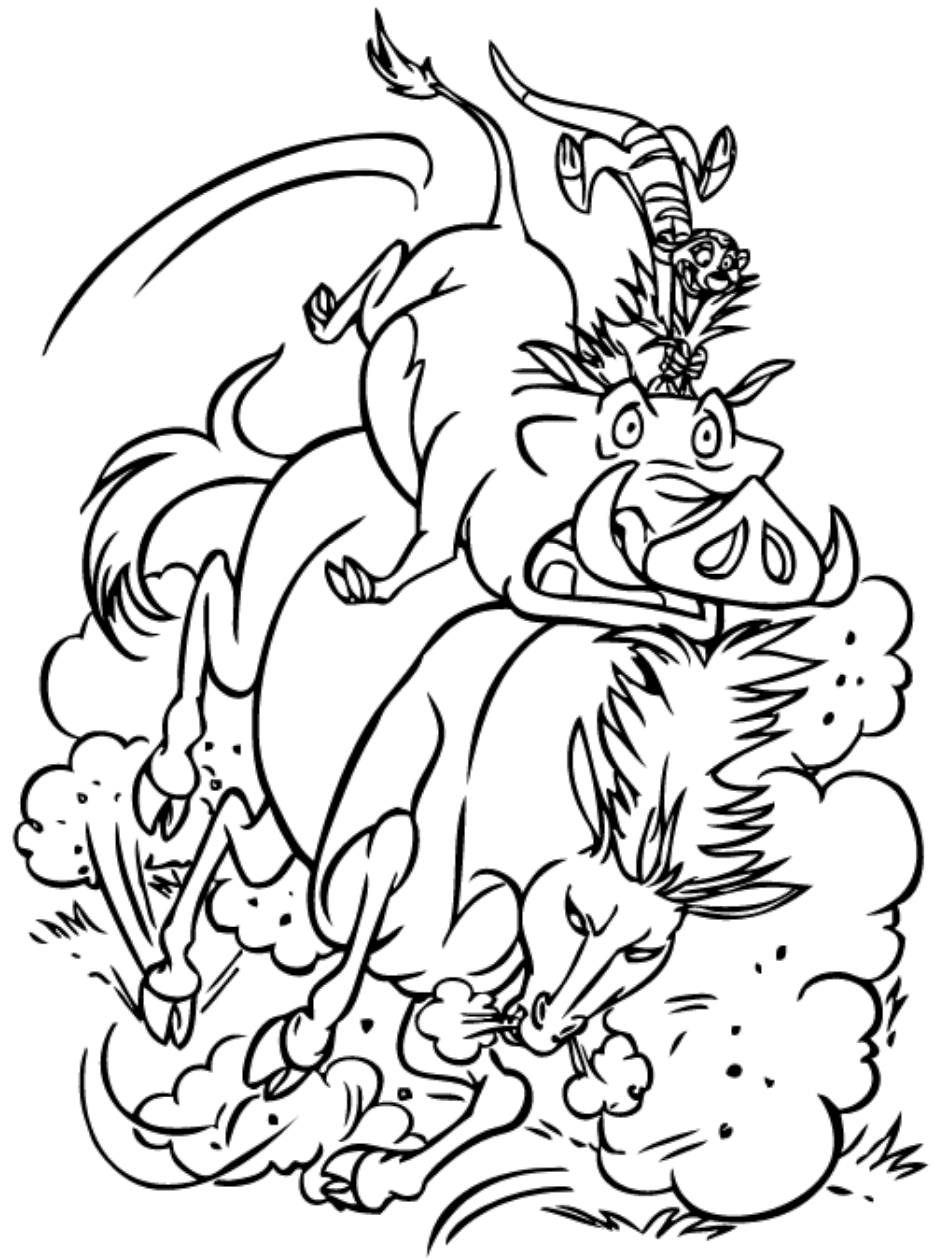 Dibujo de Pumba y timón Montando a Caballo para Colorear