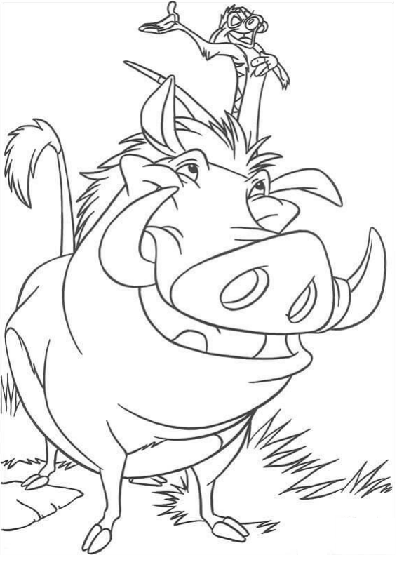 Dibujo de Pumba y timón para Colorear