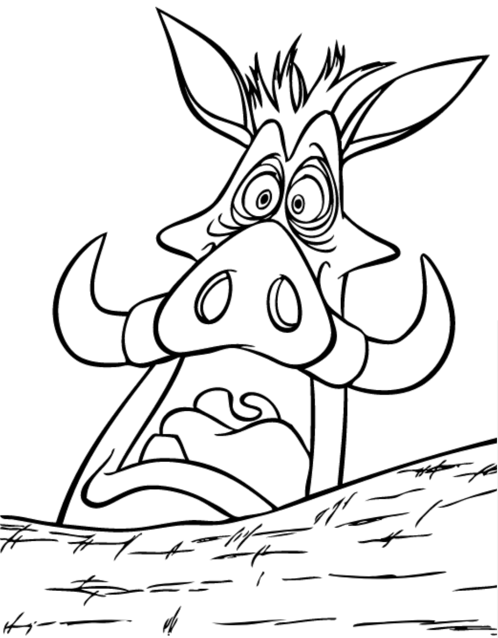 Dibujo de Pumbaa Esta Horrorizado para Colorear