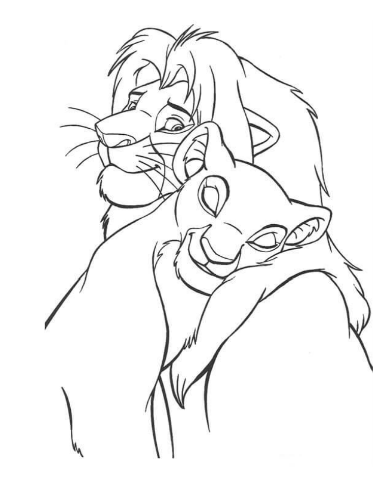 Dibujo de Sarabi y Mufasa para Colorear