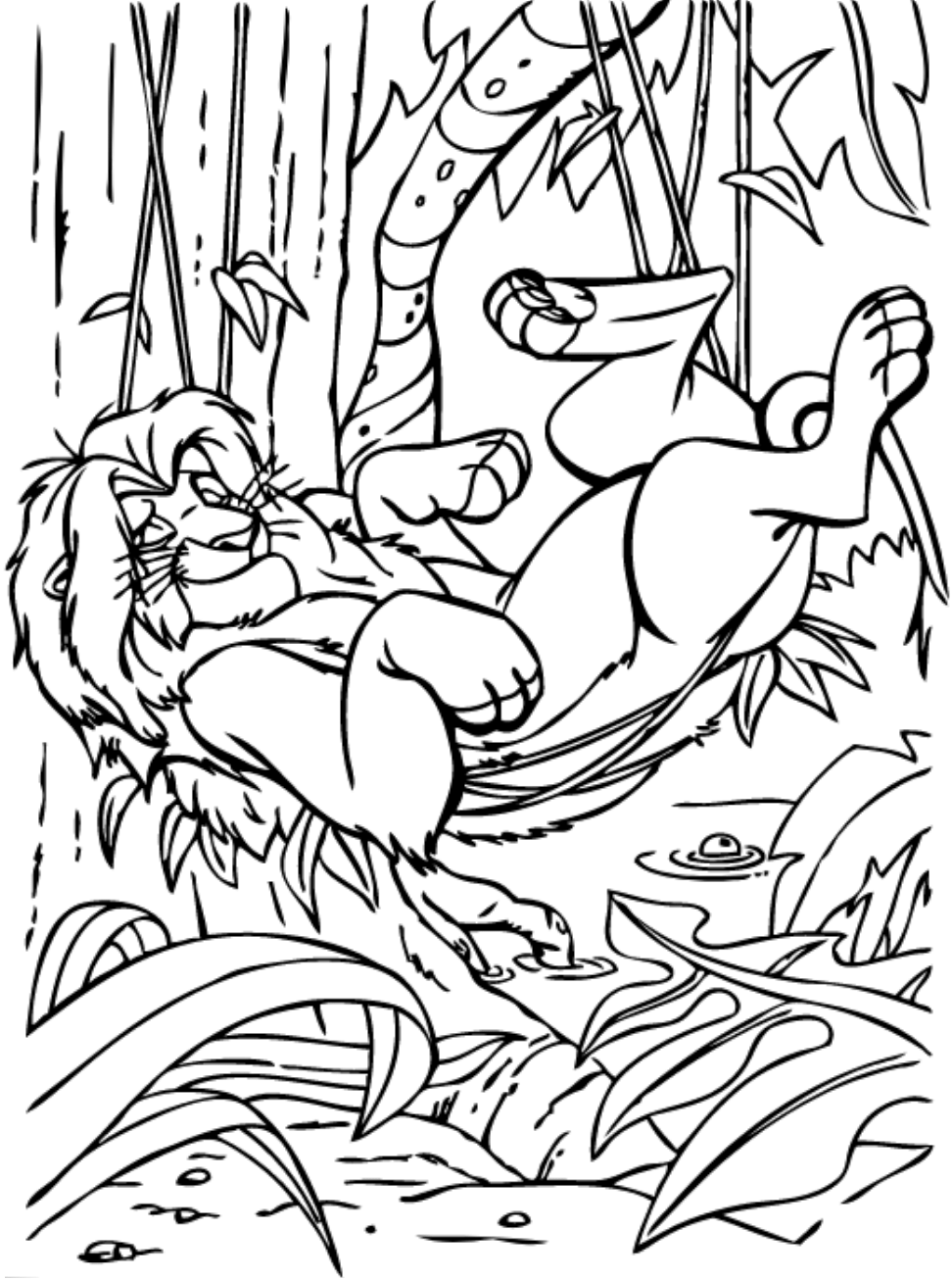 Dibujo de Simba en Hamaca para Colorear