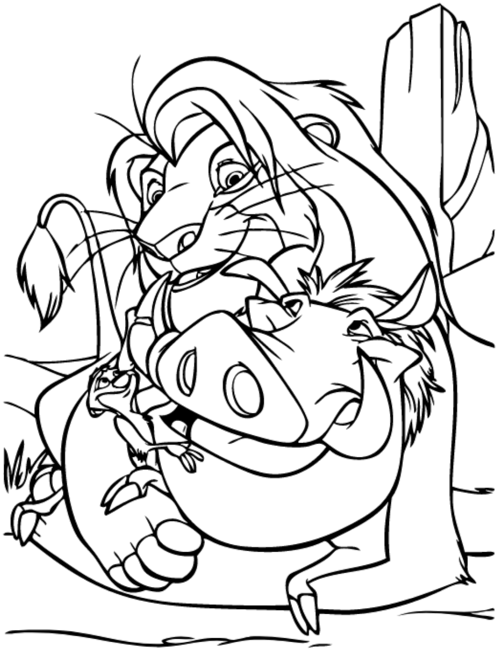 Dibujo de Simba Pumba y timón para Colorear