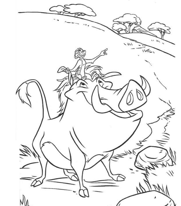 Dibujo de Timón en Pumba para Colorear