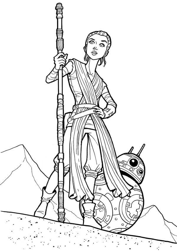Dibujo de Rey y Bb 8 de Star Wars para Colorear