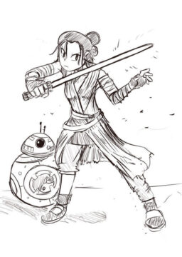 Dibujo de Rey y Bb 8 en Star Wars para Colorear