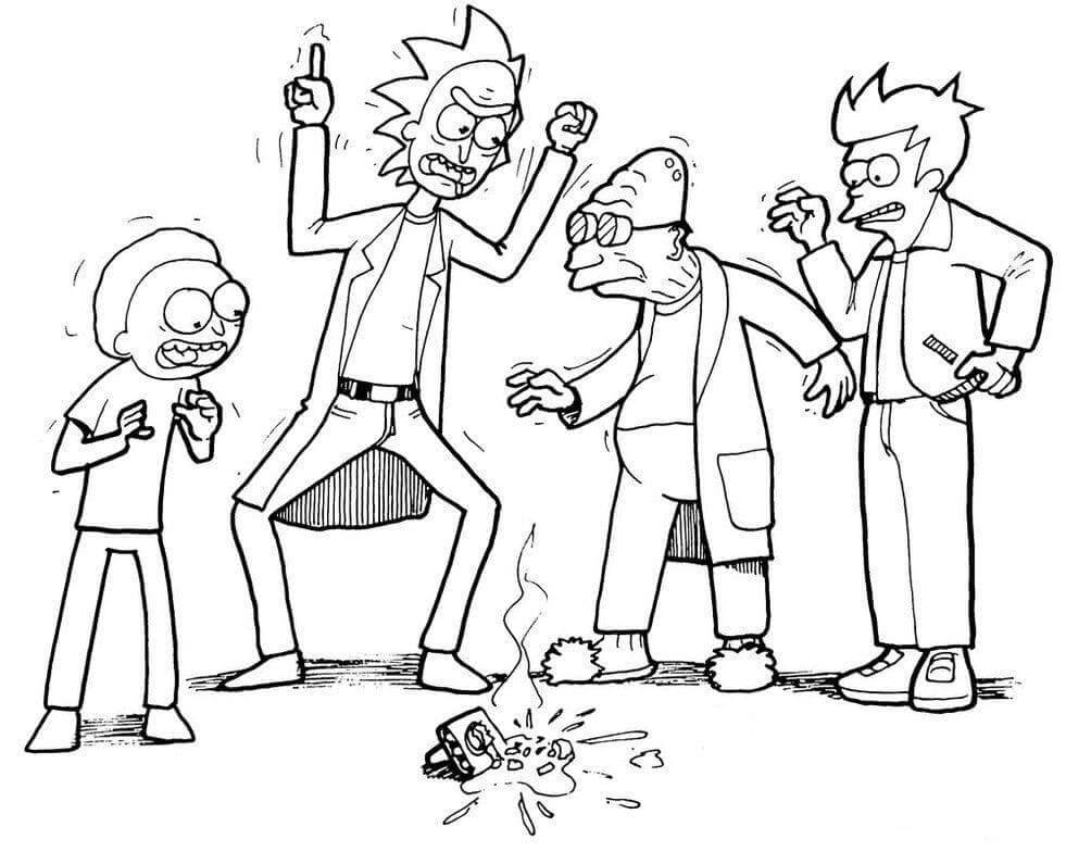Dibujo de Rick Sanchez Enojado y Amigo para Colorear