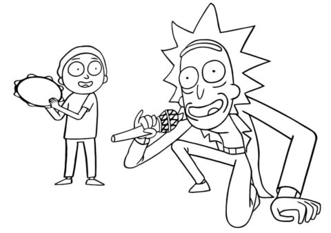 Dibujo de Rick Sanchez y Morty Cantando para Colorear