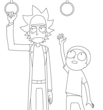Dibujo de Rick Sanchez y Morty en un Autobus para Colorear